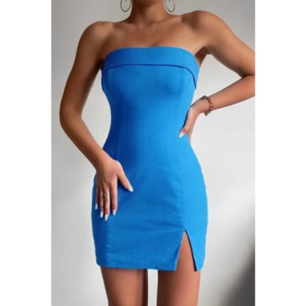 RNWY the Label Crystal Mini Dress Blue